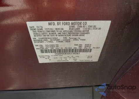 2016 Ford Taurus Sel z USA, uszkodzony, nr VIN 1FAHP2E85GG150265